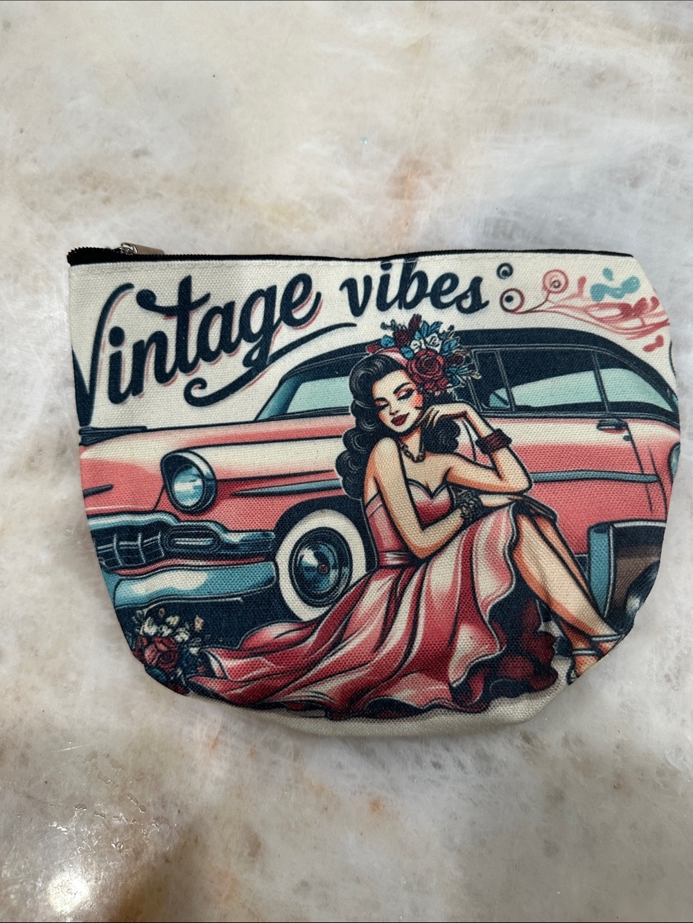 Vintage Vibes Pink Graphic Cosmetic Pouch